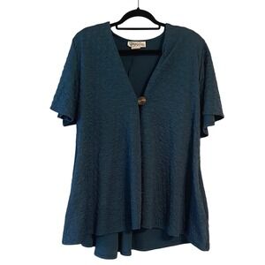 VTG Oscar de la Renta Textured Blue Swim Cover Up Single Button Closure Modest L